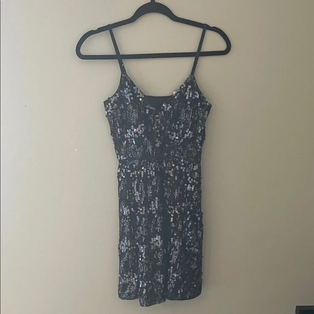 Express Black/Navy Sequin Mini Dress - Picture 1 of 5